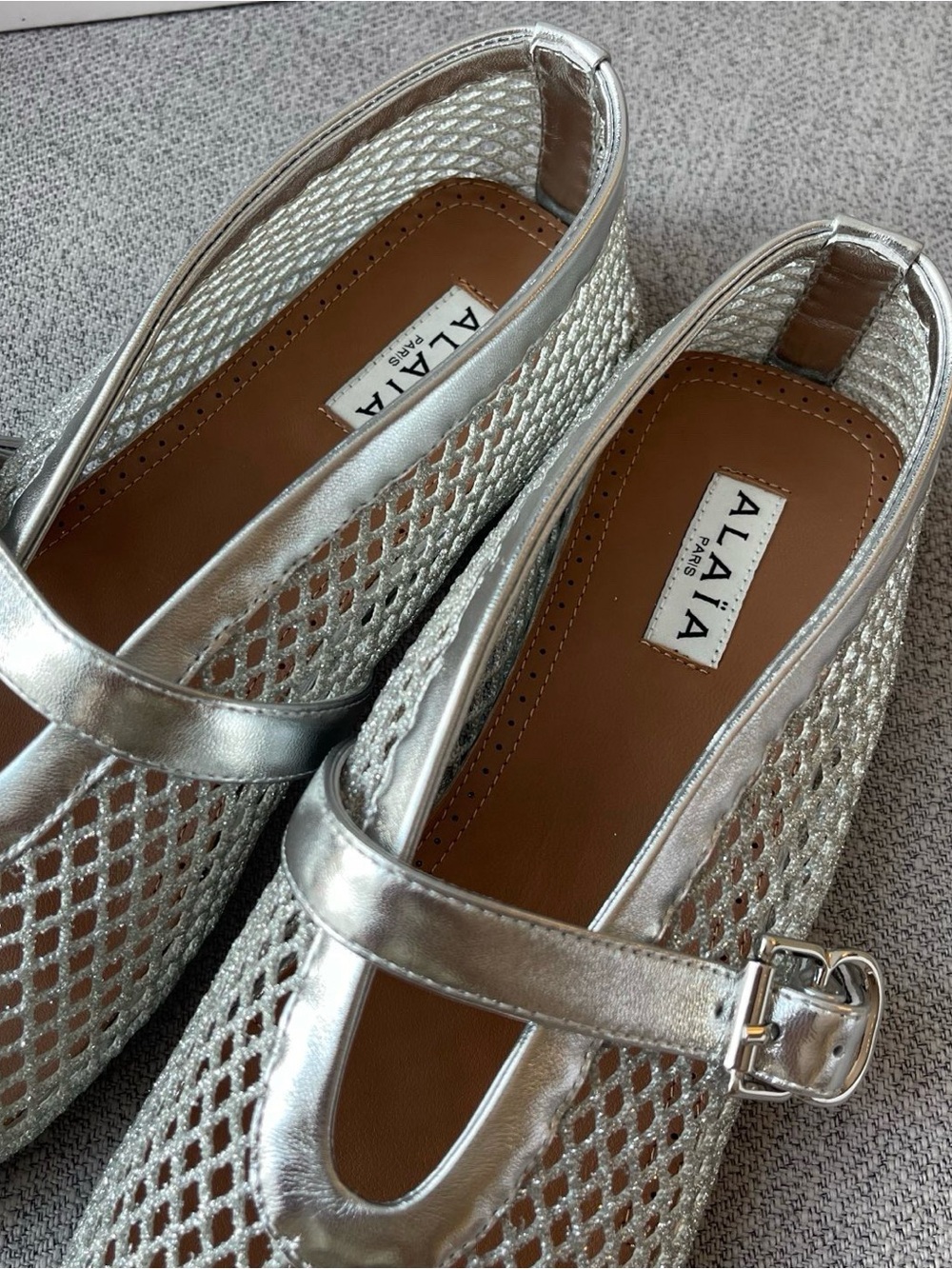 Alaia Silver Mesh Mary Jane Flats with Buckle - Picture 5 of 8
